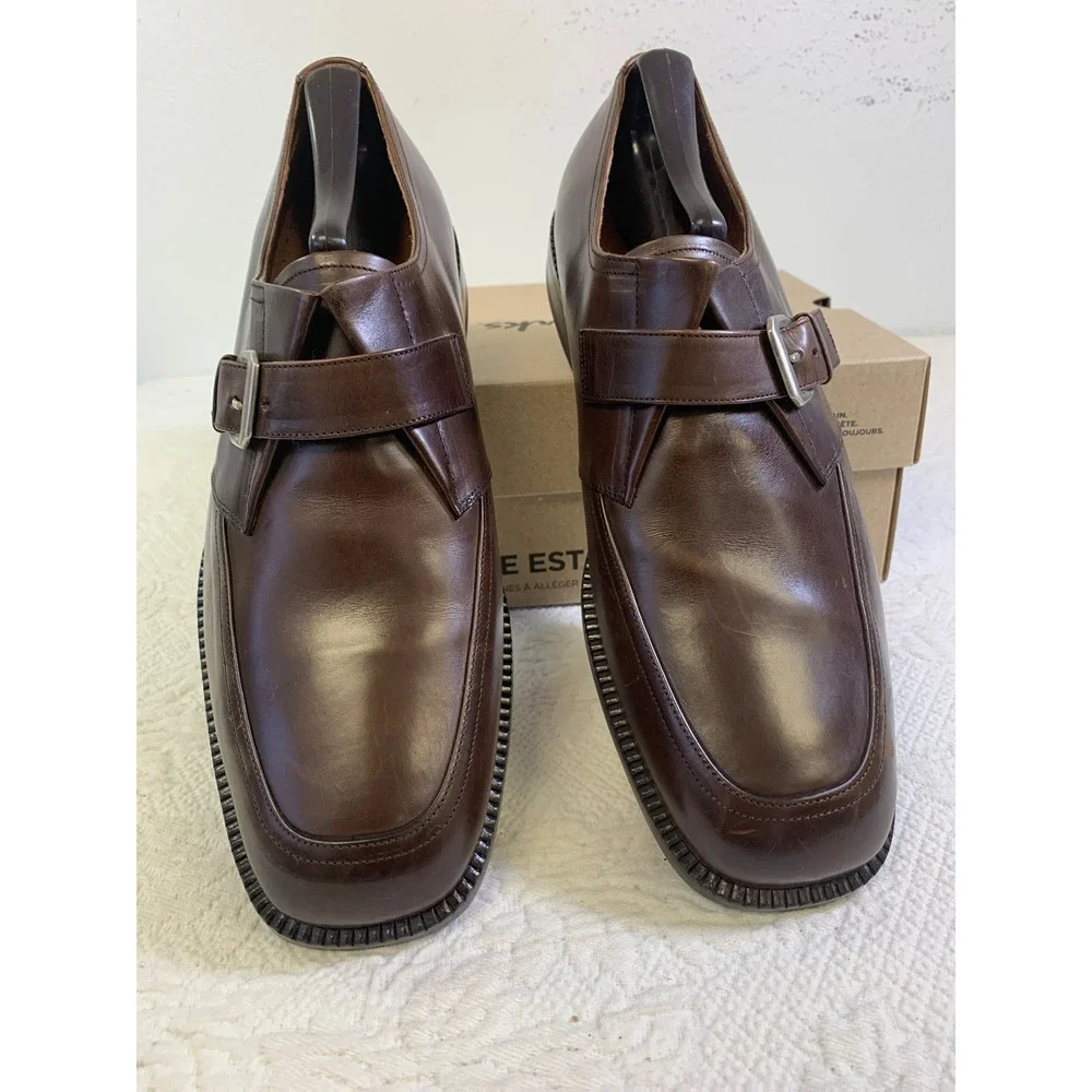 Brass Boot Mens Brown Leather‎ Monk Strap Loafers Square Toe Dress Shoes 9.5 M